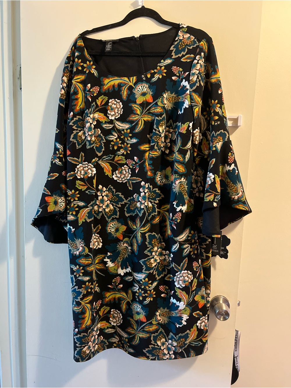 Anna Sui Black Multicolor Floral Long-Sleeve Shift Dress